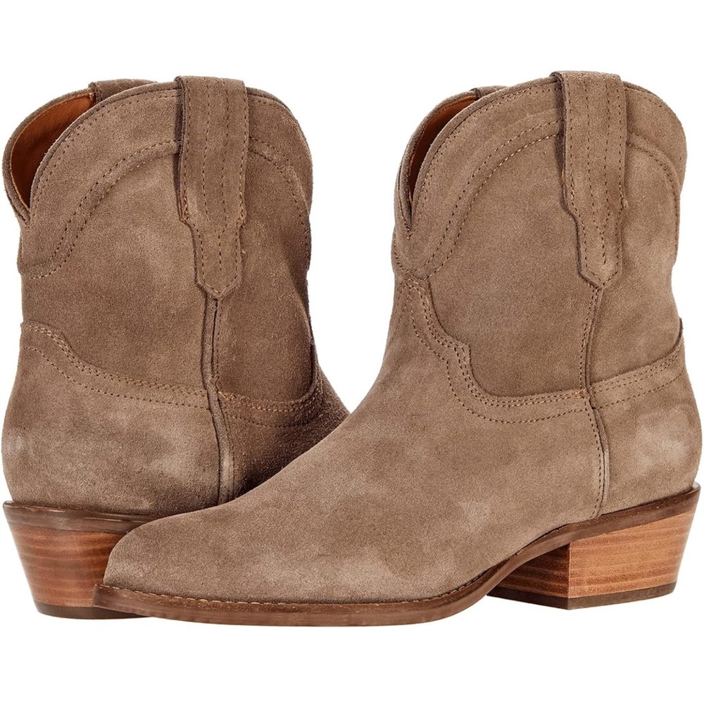 Cowgirl Western Ankle Boots Pointed toe Low Stacked Heel Booties Suede Taupe 8